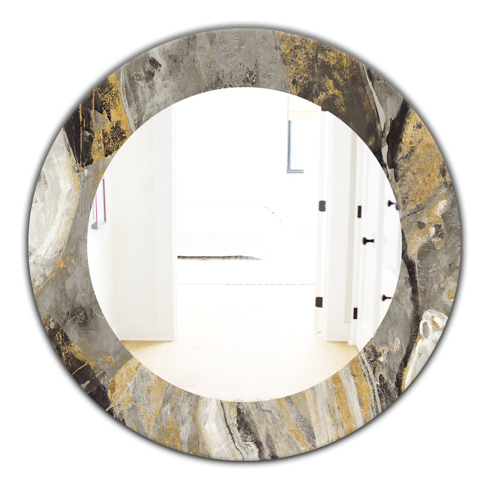Painted Gold Stone - Traditional Mirror - Frameless Oval or Round Wall Mirror