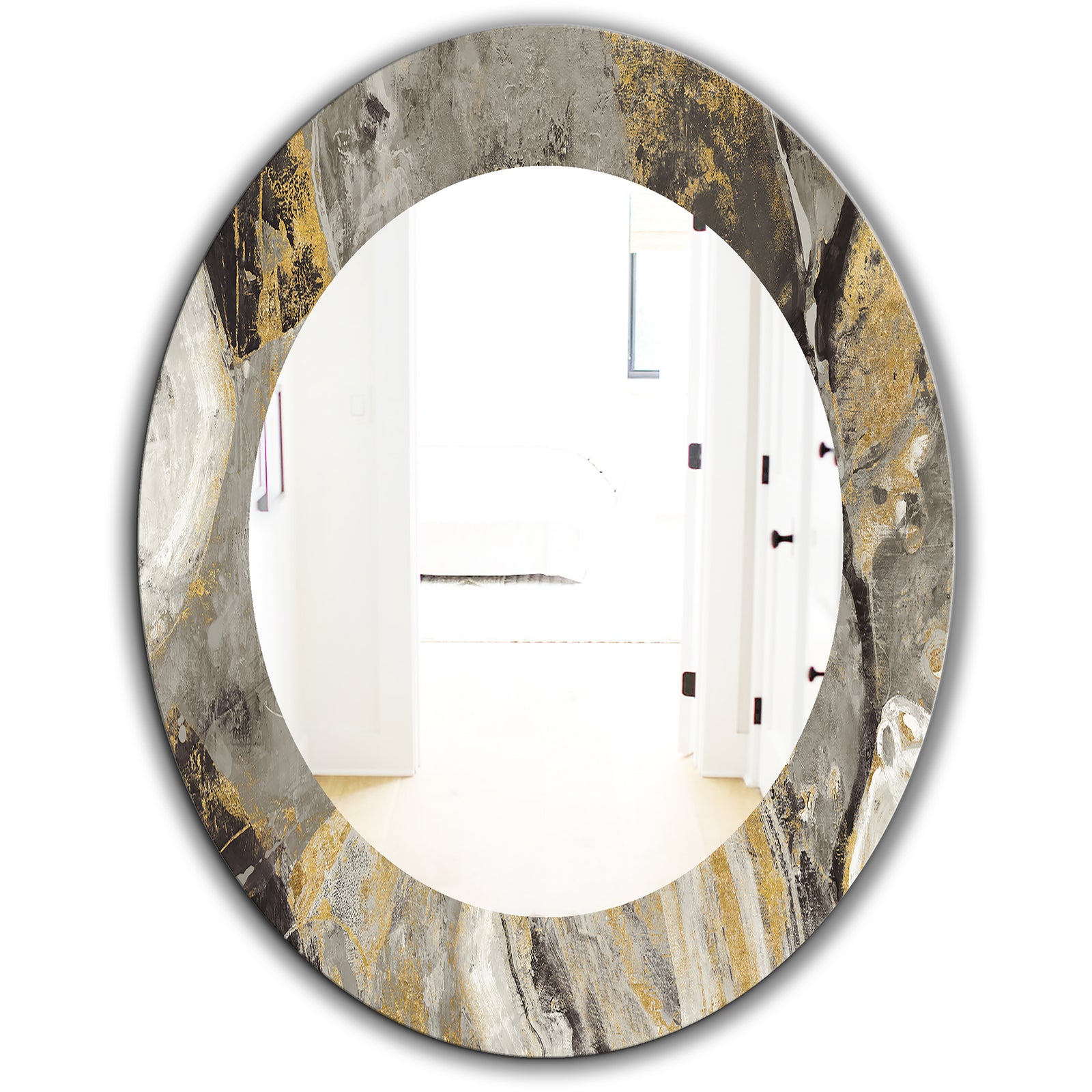 Painted Gold Stone - Traditional Mirror - Frameless Oval or Round Wall Mirror