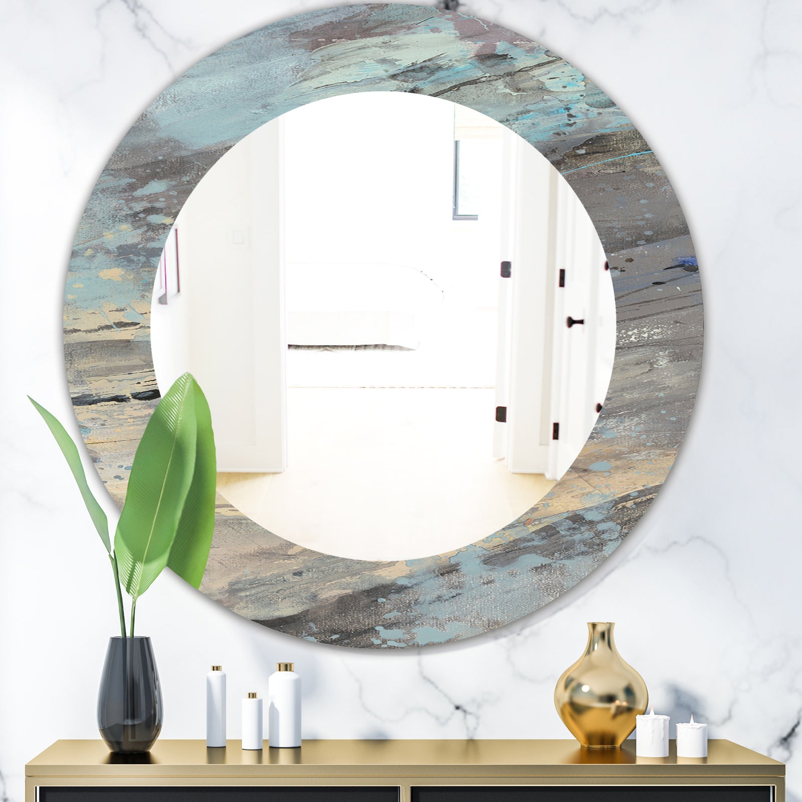 Rock Teal Panel I - Modern Mirror - Oval or Round Wall Mirror