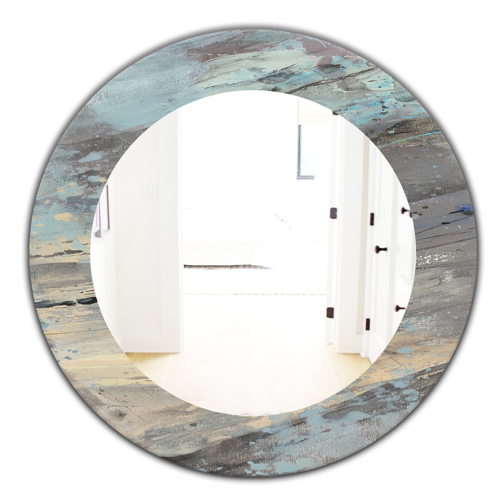 Rock Teal Panel I - Modern Mirror - Oval or Round Wall Mirror