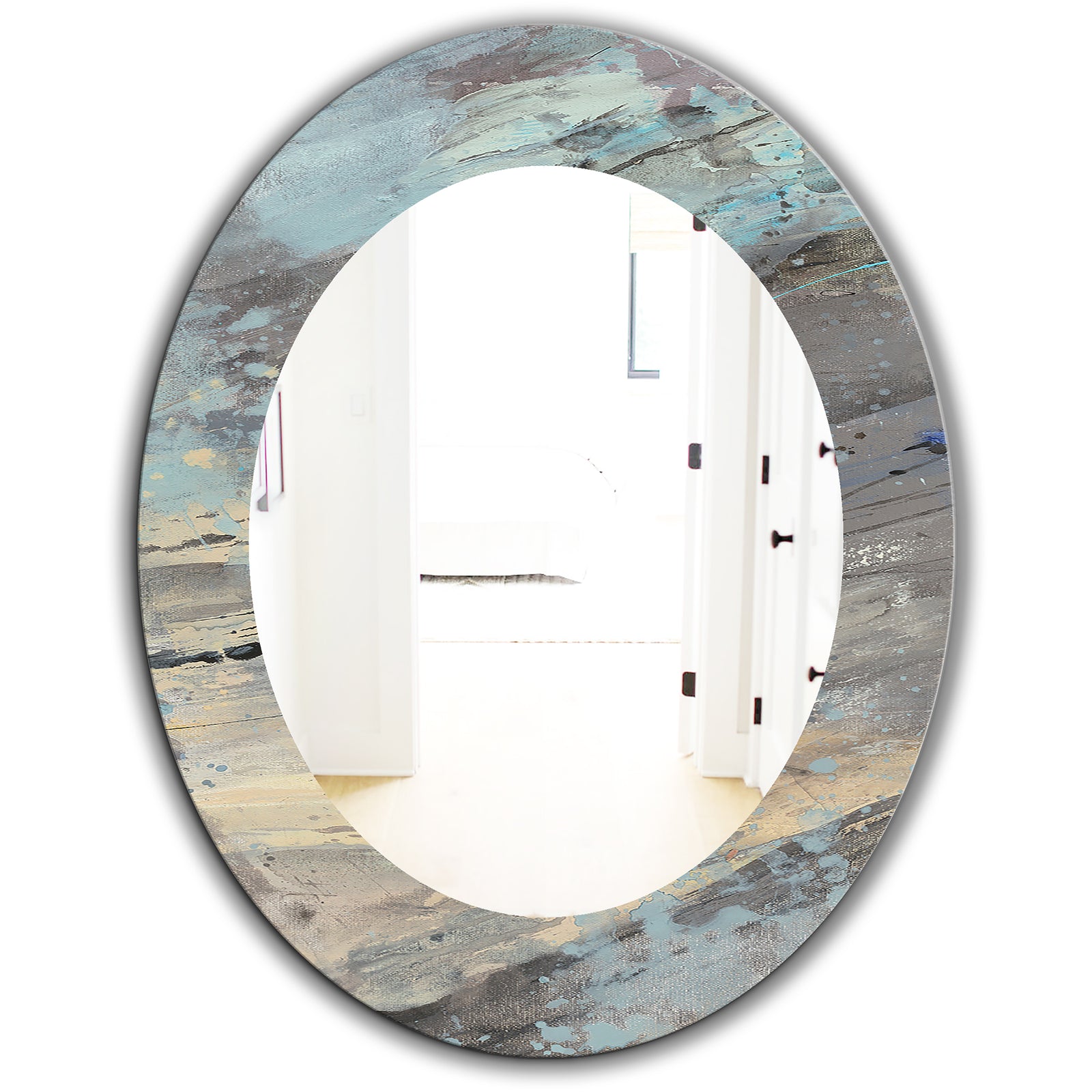 Rock Teal Panel I - Modern Mirror - Oval or Round Wall Mirror