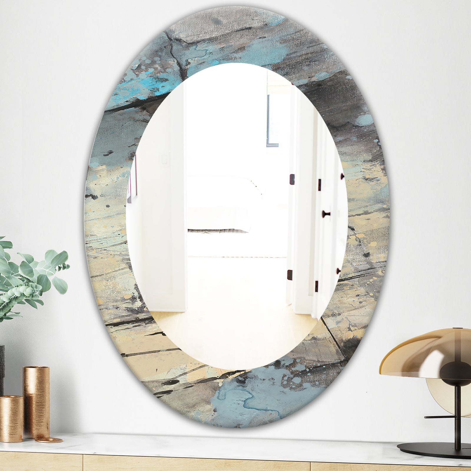 Rock Teal Panel II - Modern Mirror - Frameless Oval or Round Wall Mirror