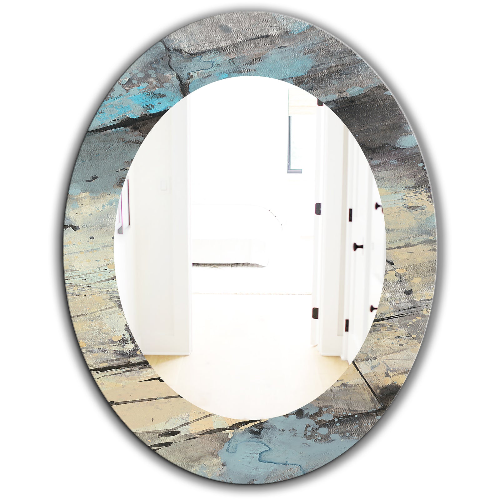 Rock Teal Panel II - Modern Mirror - Frameless Oval or Round Wall Mirror