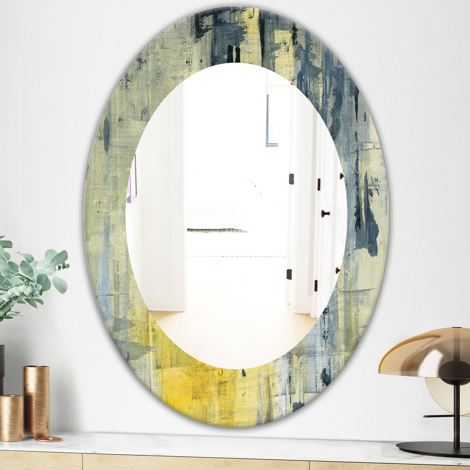 Yellow and Black Element - Modern Mirror - Oval or Round Wall Mirror