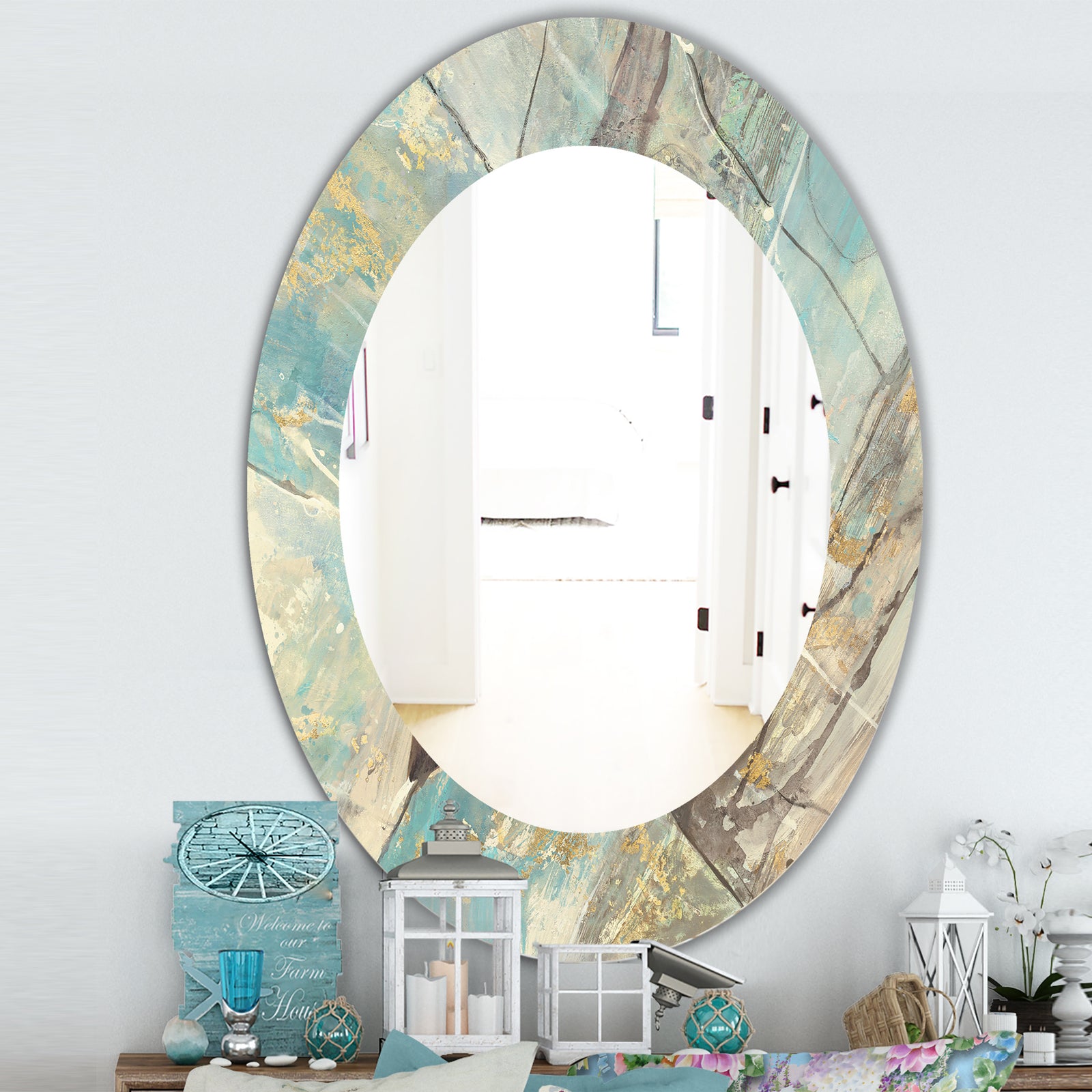 Mineral Landscape In Blue, Cream and Brown - Traditional Mirror - Oval or Round Wall Mirror