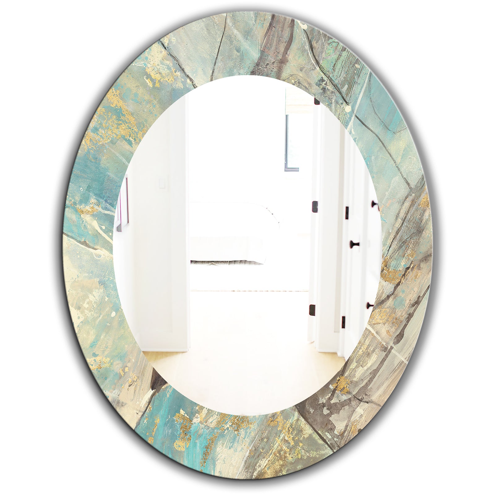 Mineral Landscape In Blue, Cream and Brown - Traditional Mirror - Oval or Round Wall Mirror