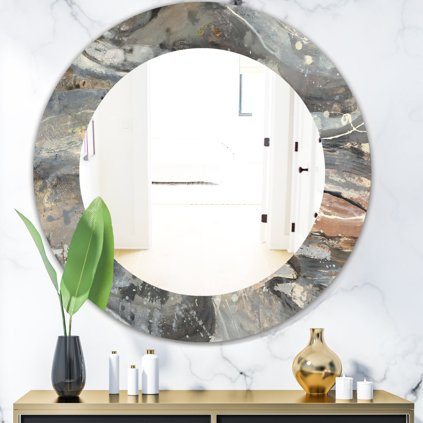 Fire and Ice Minerals VI - Modern Mirror - Frameless Oval or Round Wall Mirror
