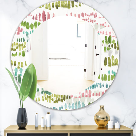 Mixed Green Geometric Pattern II - Modern Mirror - Oval or Round Wall Mirror