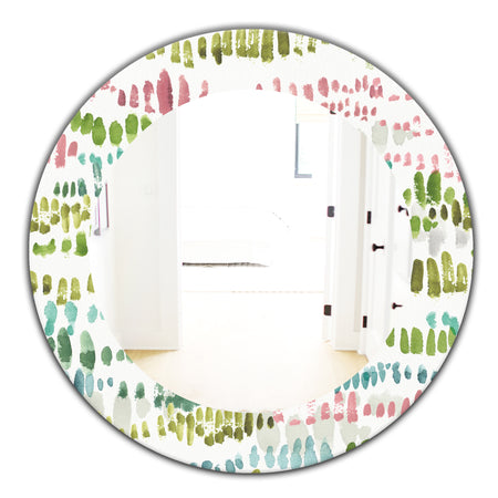 Mixed Green Geometric Pattern II - Modern Mirror - Oval or Round Wall Mirror