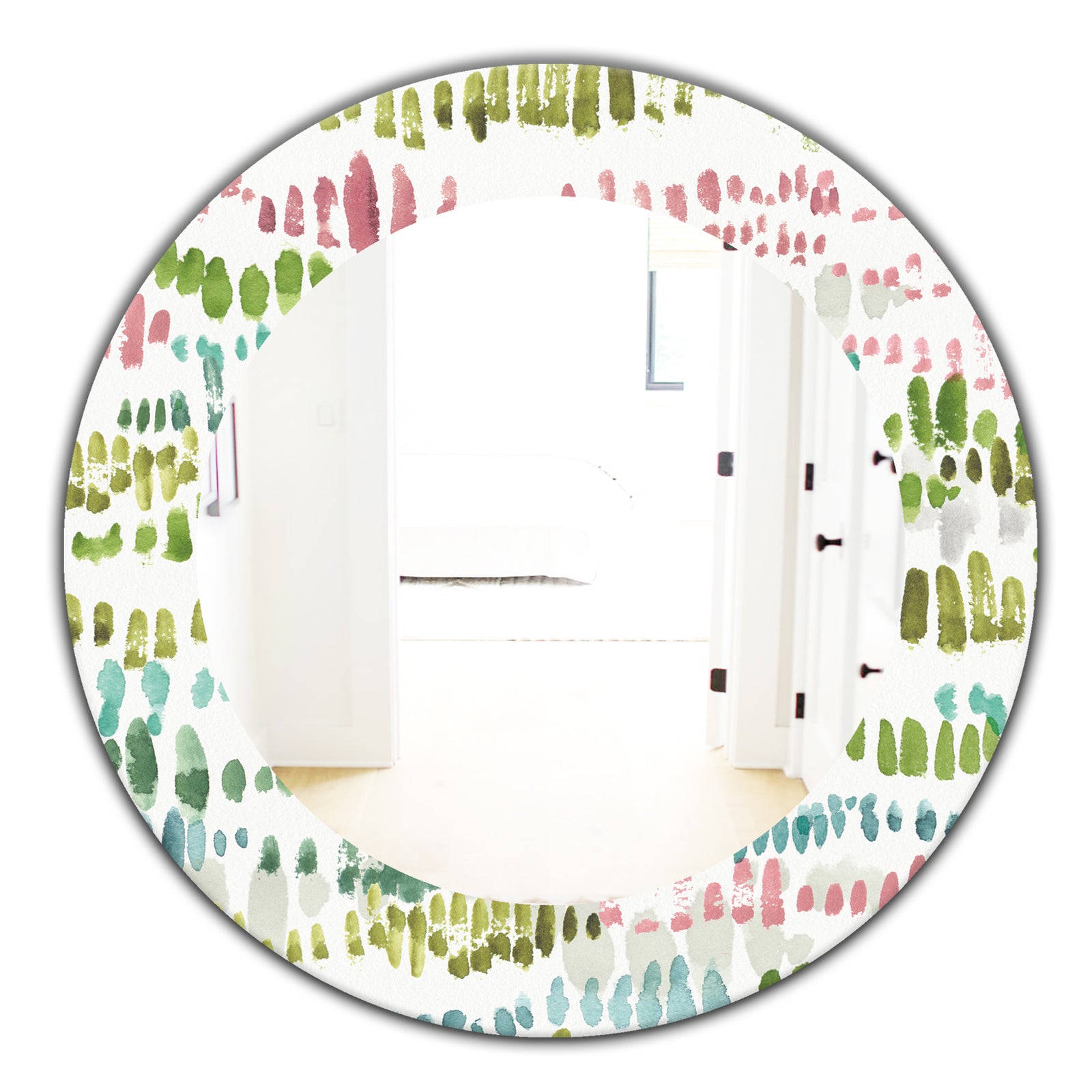 Mixed Green Geometric Pattern II - Modern Mirror - Oval or Round Wall Mirror