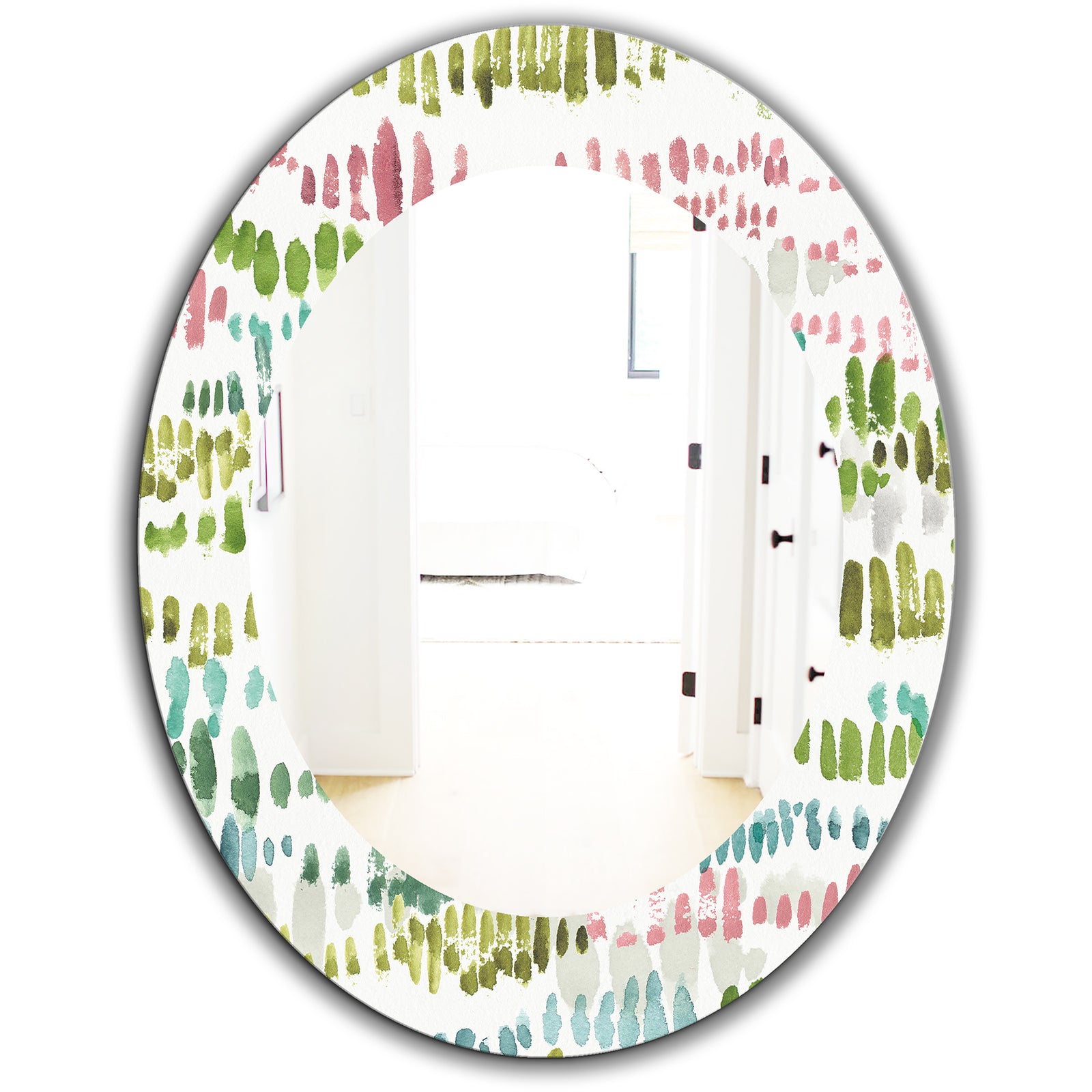 Mixed Green Geometric Pattern II - Modern Mirror - Oval or Round Wall Mirror