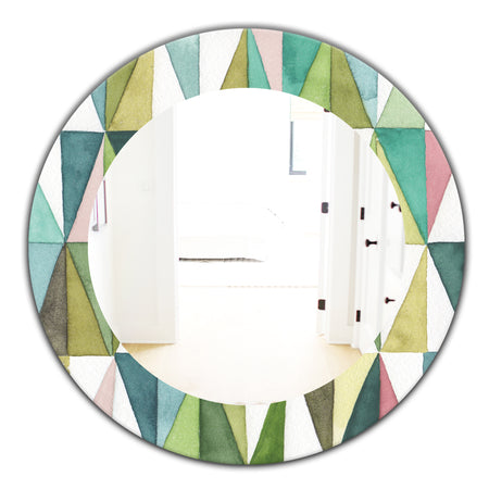 Mixed Green Geometric Pattern III - Modern Mirror - Oval or Round Wall Mirror