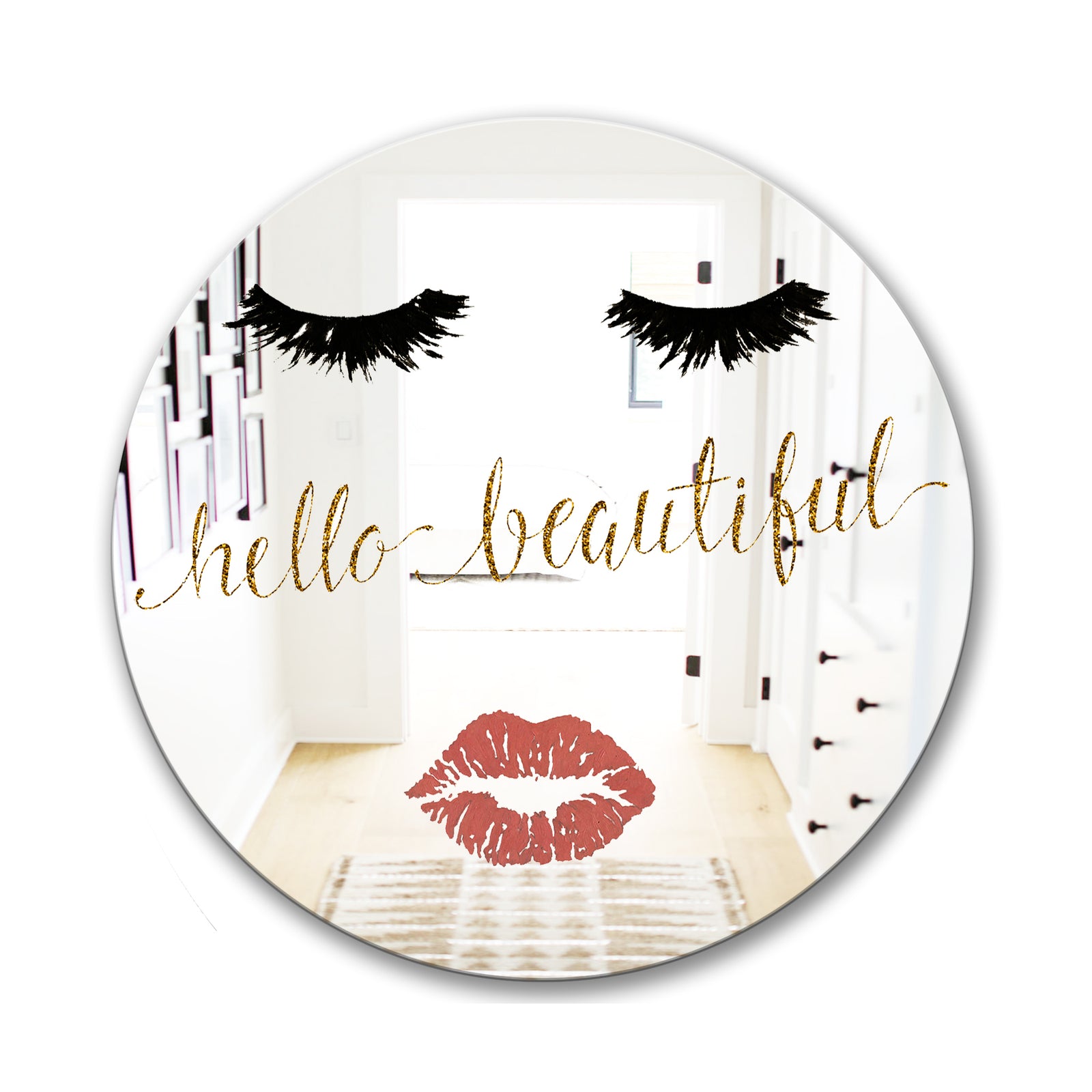 Fashion Glam Lips On Gold I - Modern Mirror - Oval and Circle Wall Mirror