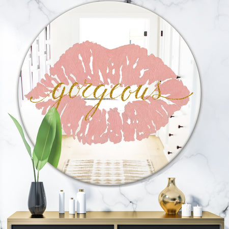 Fashion Glam Lips On Gold II - Modern Mirror - Oval and Circle Wall Mirror