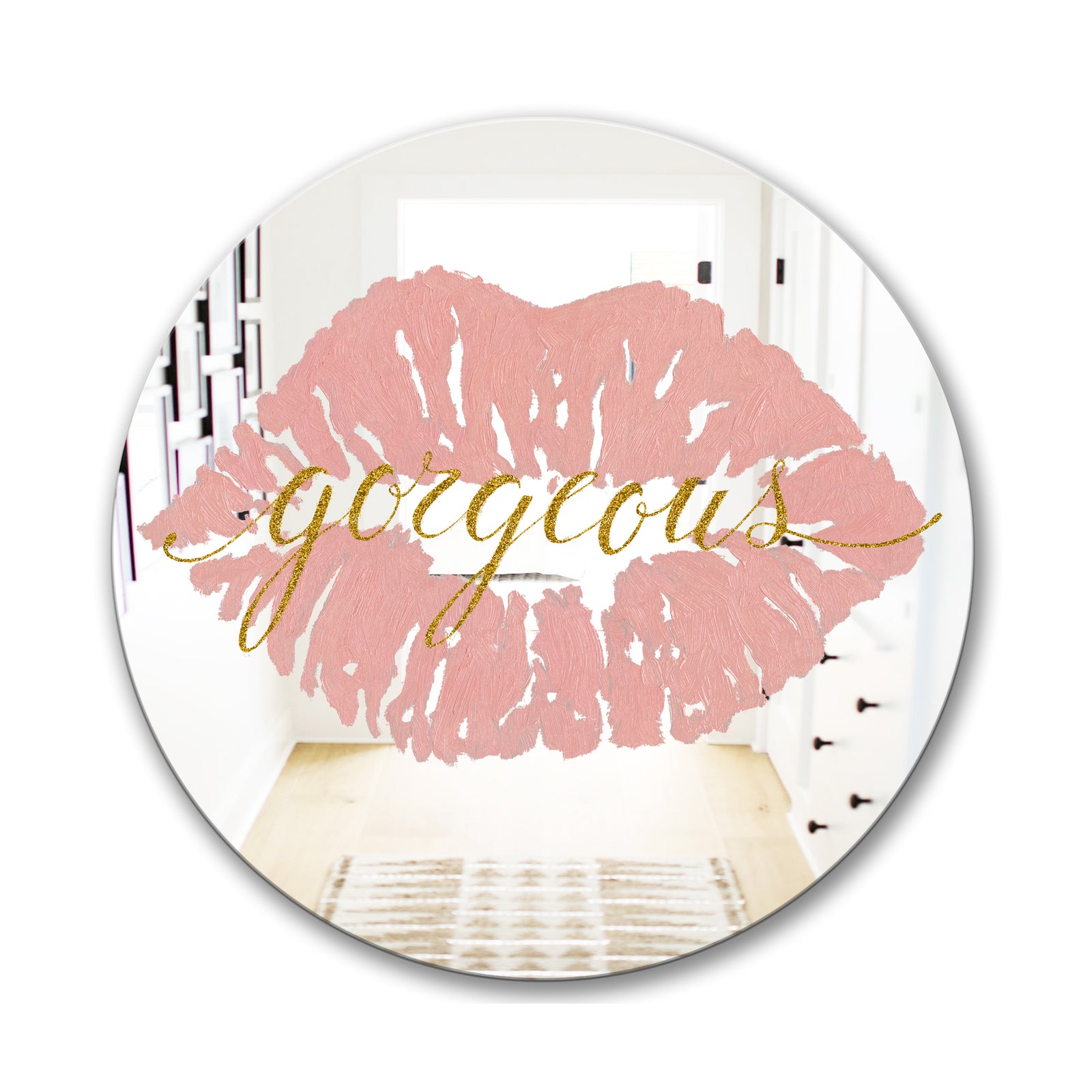 Fashion Glam Lips On Gold II - Modern Mirror - Oval and Circle Wall Mirror