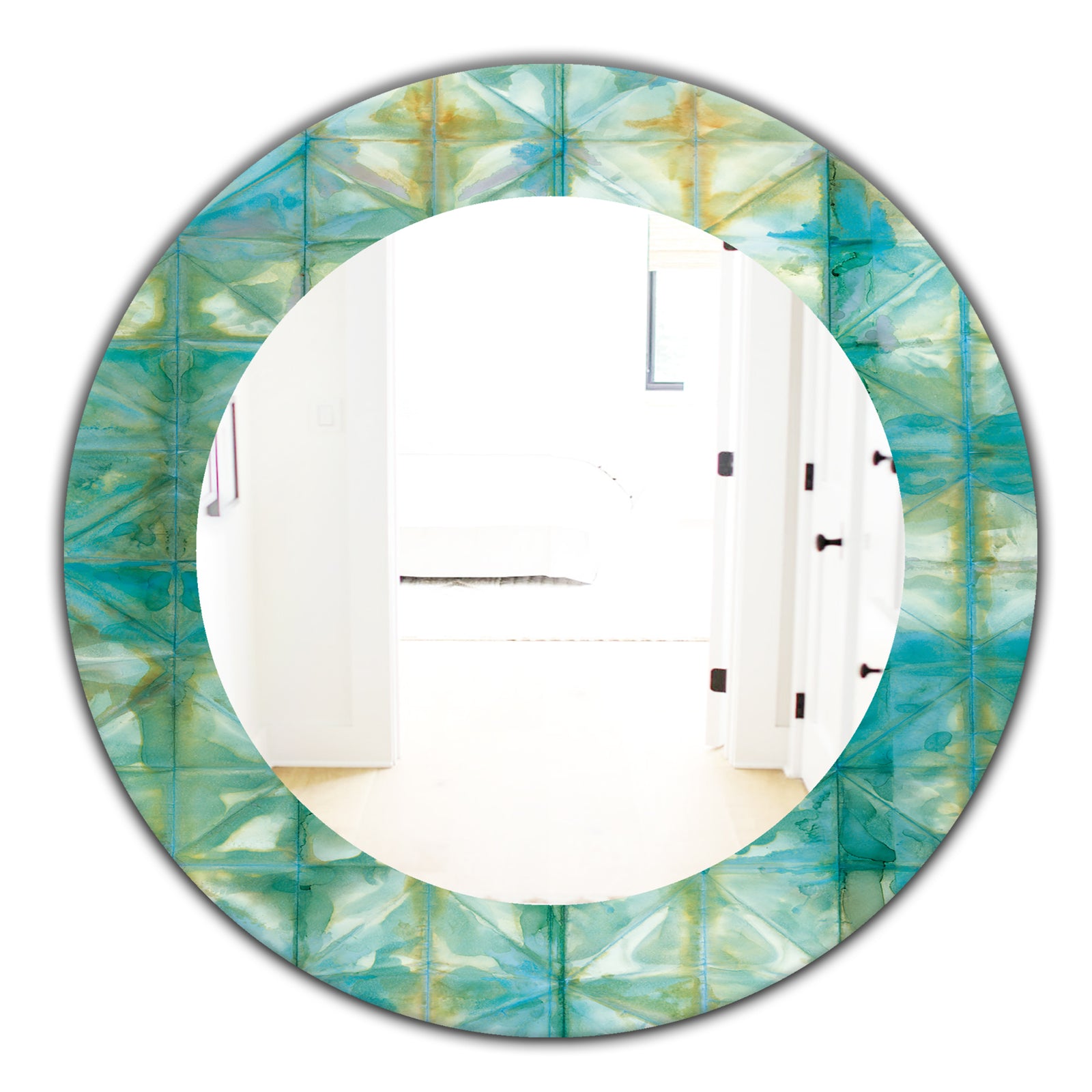 Blue Diamonds Minimal Geometric I - Mid-Century Mirror - Oval or Round Wall Mirror