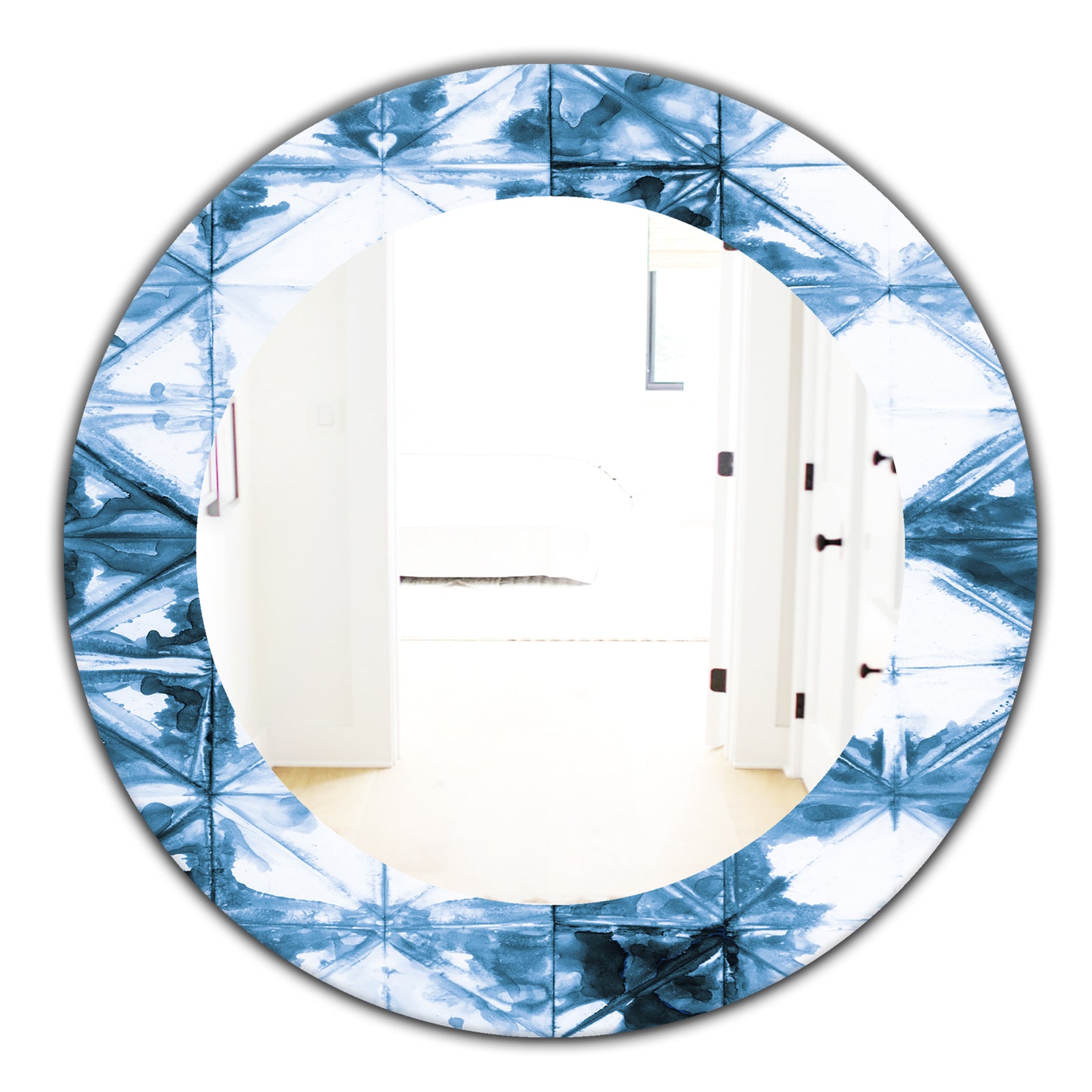 Indigo Watercolor Geometrical I - Mid-Century Mirror - Oval or Round Wall Mirror