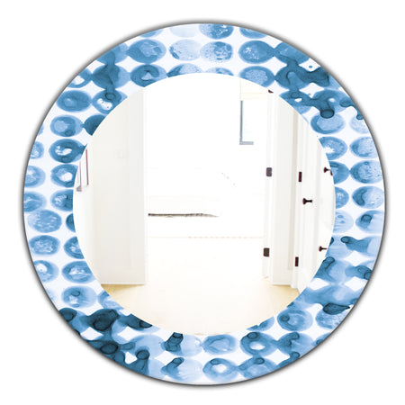 Indigo Watercolor Geometrical II - Mid-Century Mirror - Oval or Round Wall Mirror