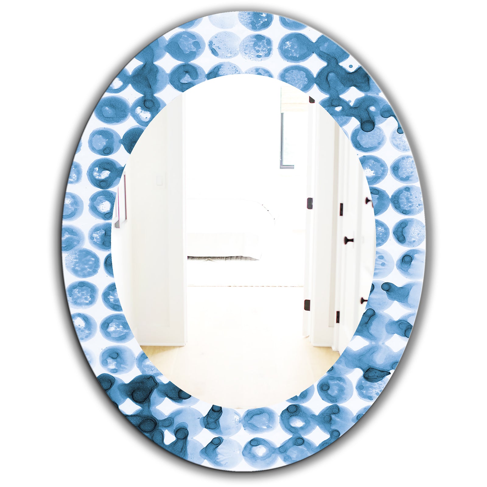 Indigo Watercolor Geometrical II - Mid-Century Mirror - Oval or Round Wall Mirror