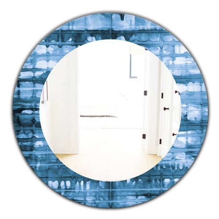 Indigo Watercolor Geometrical V - Mid-Century Mirror - Oval or Round Wall Mirror