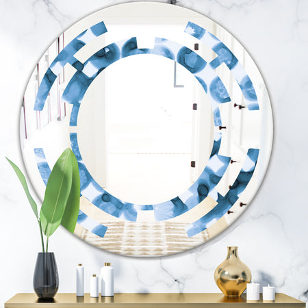 Indigo watercolor geometrical VI - Modern Round or Oval Wall Mirror - Space