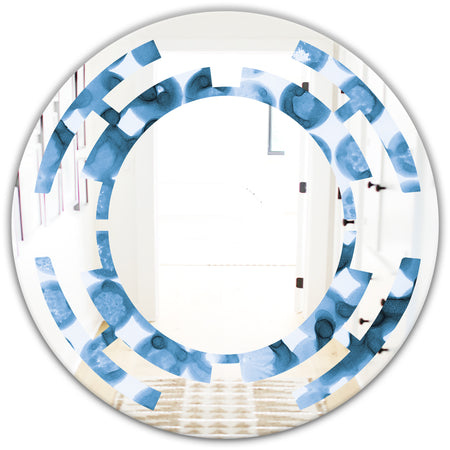 Indigo watercolor geometrical VI - Modern Round or Oval Wall Mirror - Space