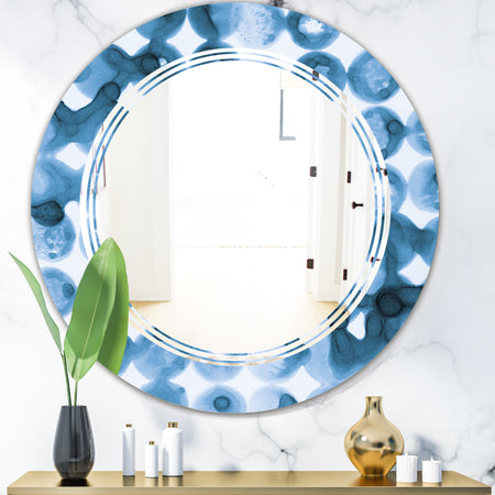 Indigo watercolor geometrical VI - Modern Round or Oval Wall Mirror - Triple C