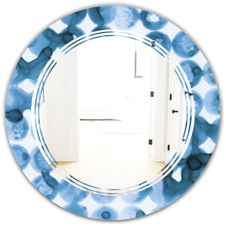 Indigo watercolor geometrical VI - Modern Round or Oval Wall Mirror - Triple C