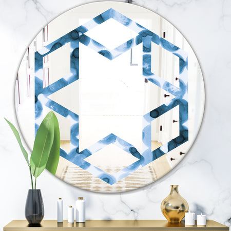 Indigo watercolor geometrical VI - Modern Round or Oval Wall Mirror - Hexagon Star