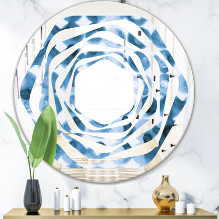Indigo watercolor geometrical VI - Modern Round or Oval Wall Mirror - Whirl