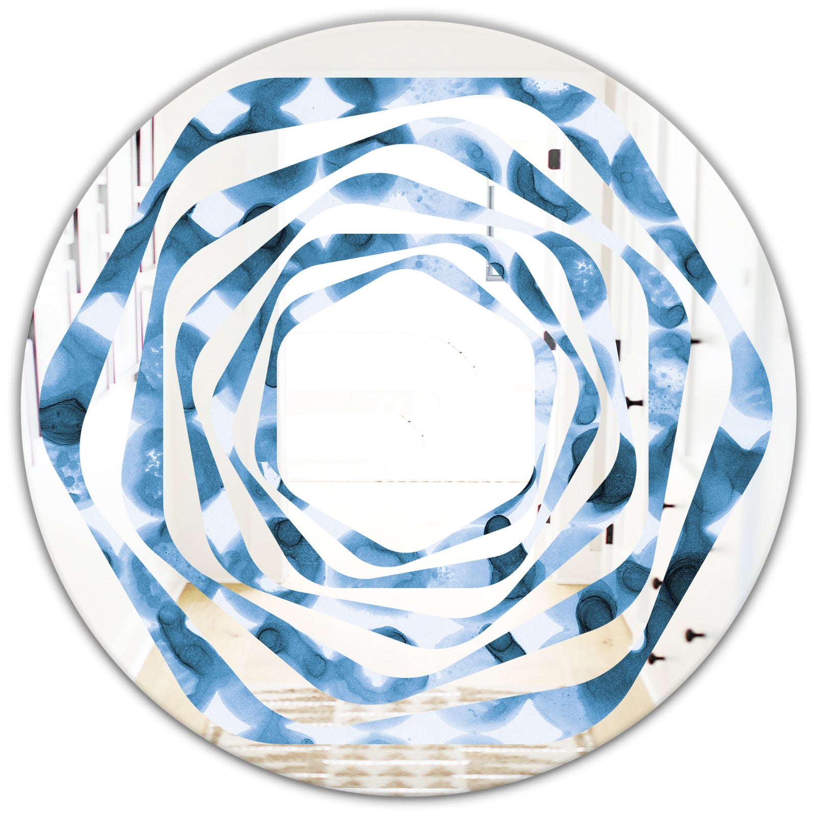 Indigo watercolor geometrical VI - Modern Round or Oval Wall Mirror - Whirl