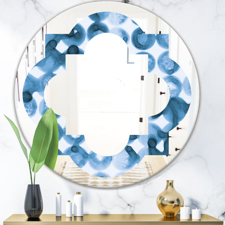 Indigo watercolor geometrical VI - Modern Round or Oval Wall Mirror - Quatrefoil