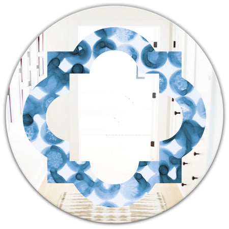 Indigo watercolor geometrical VI - Modern Round or Oval Wall Mirror - Quatrefoil