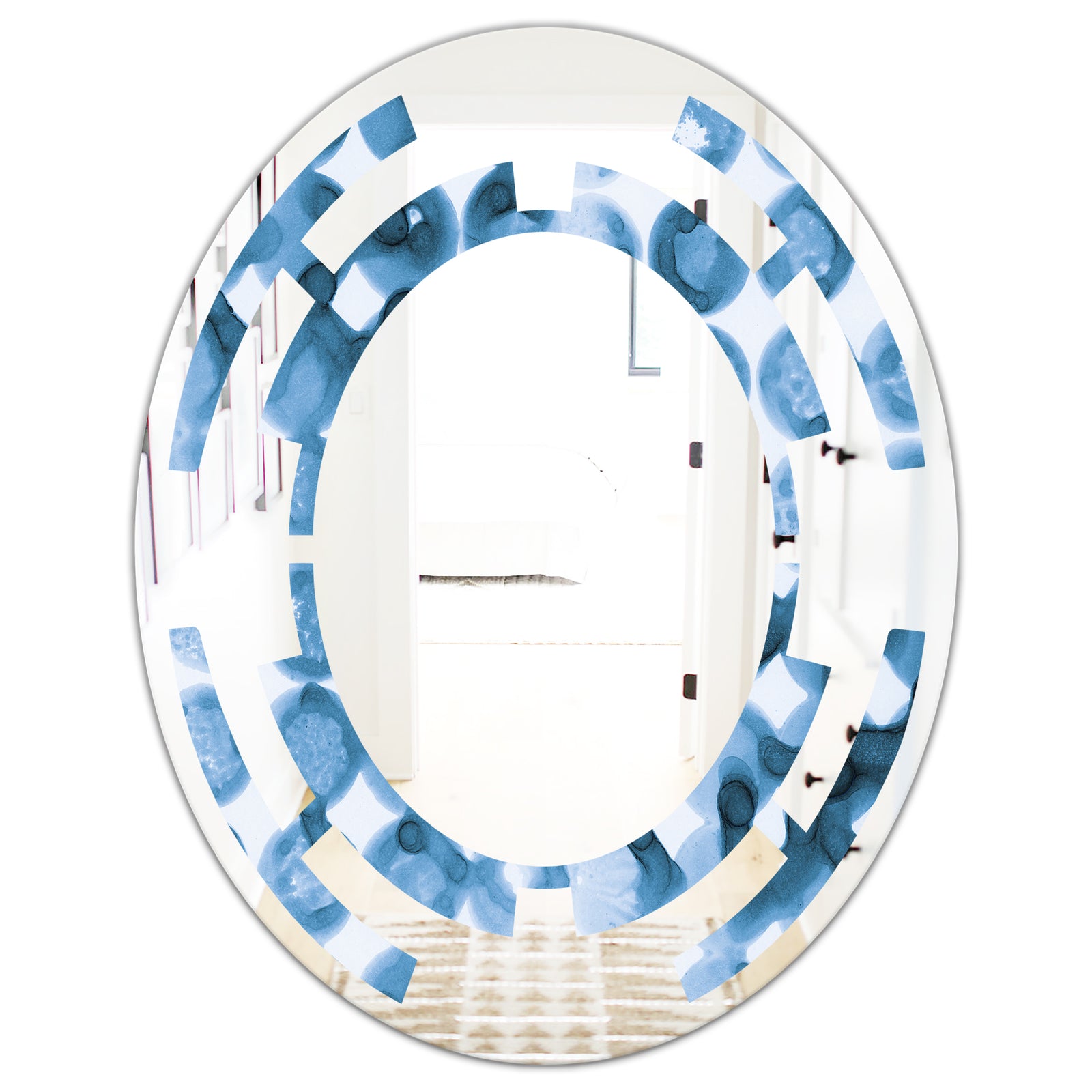 Indigo watercolor geometrical VI - Modern Round or Oval Wall Mirror - Space