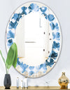 Indigo watercolor geometrical VI - Modern Round or Oval Wall Mirror - Leaves