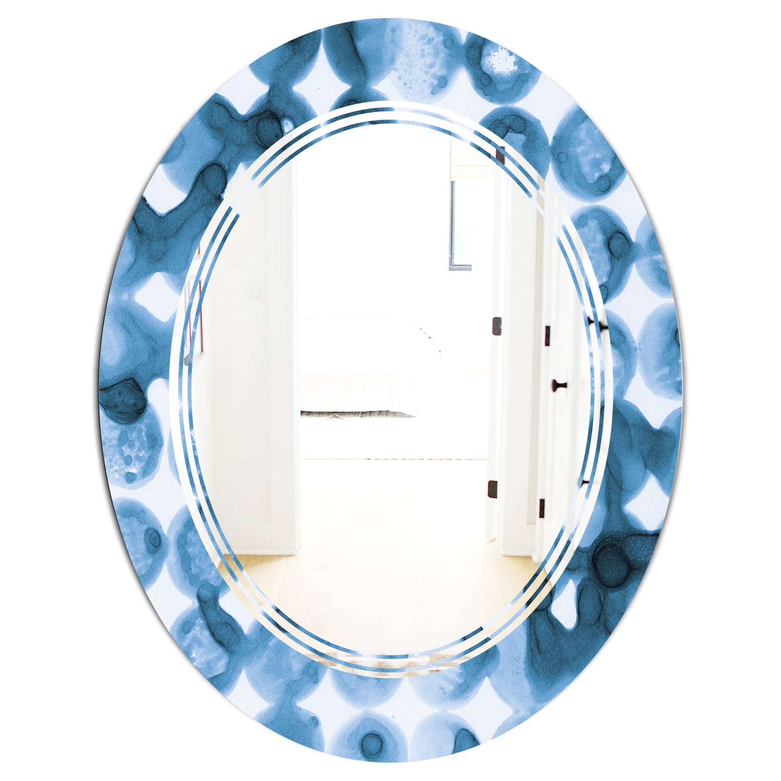 Indigo watercolor geometrical VI - Modern Round or Oval Wall Mirror - Triple C