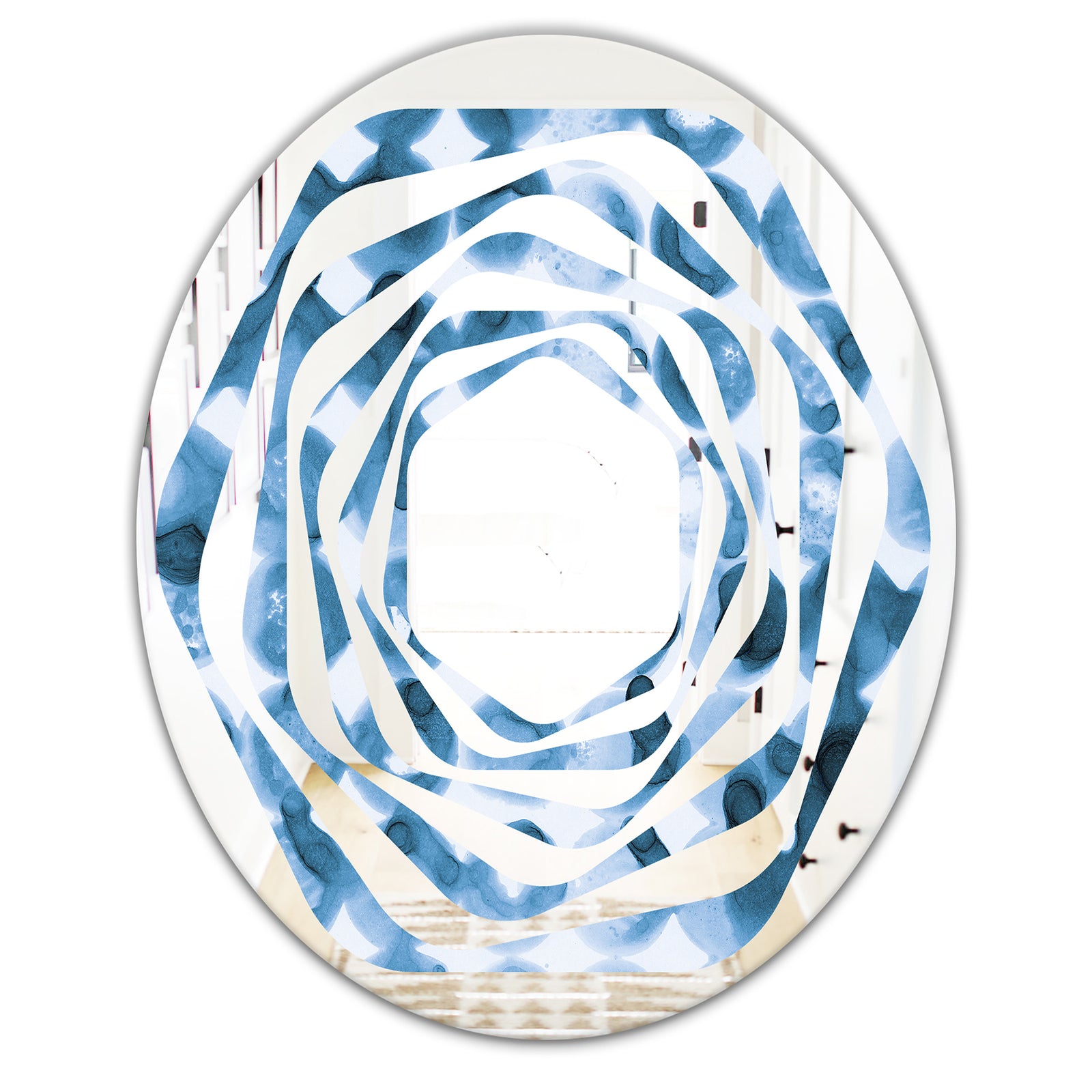 Indigo watercolor geometrical VI - Modern Round or Oval Wall Mirror - Whirl