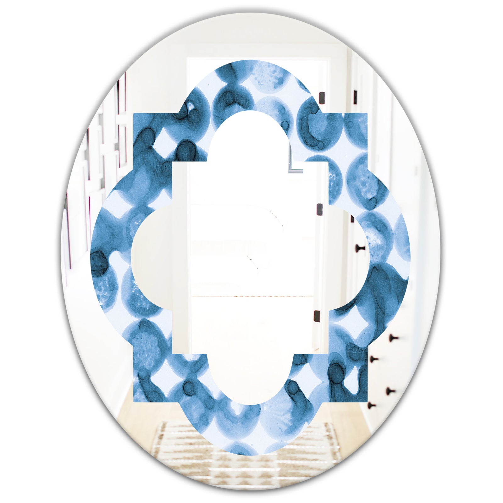 Indigo watercolor geometrical VI - Modern Round or Oval Wall Mirror - Quatrefoil
