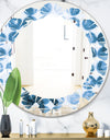 Indigo Watercolor Geometrical VII - Modern Round or Oval Wall Mirror - Leaves