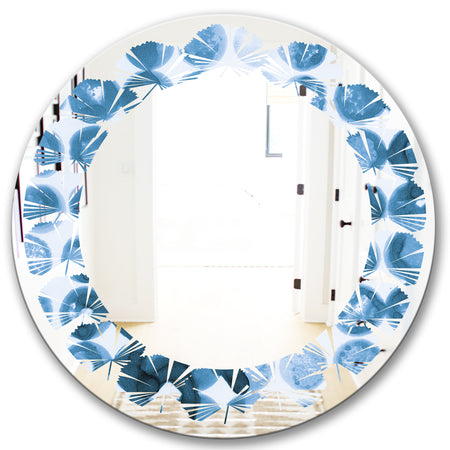 Indigo Watercolor Geometrical VII - Modern Round or Oval Wall Mirror - Leaves