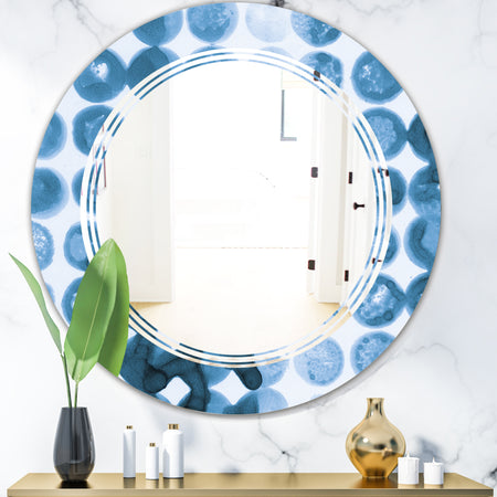 Indigo Watercolor Geometrical VII - Modern Round or Oval Wall Mirror - Triple C