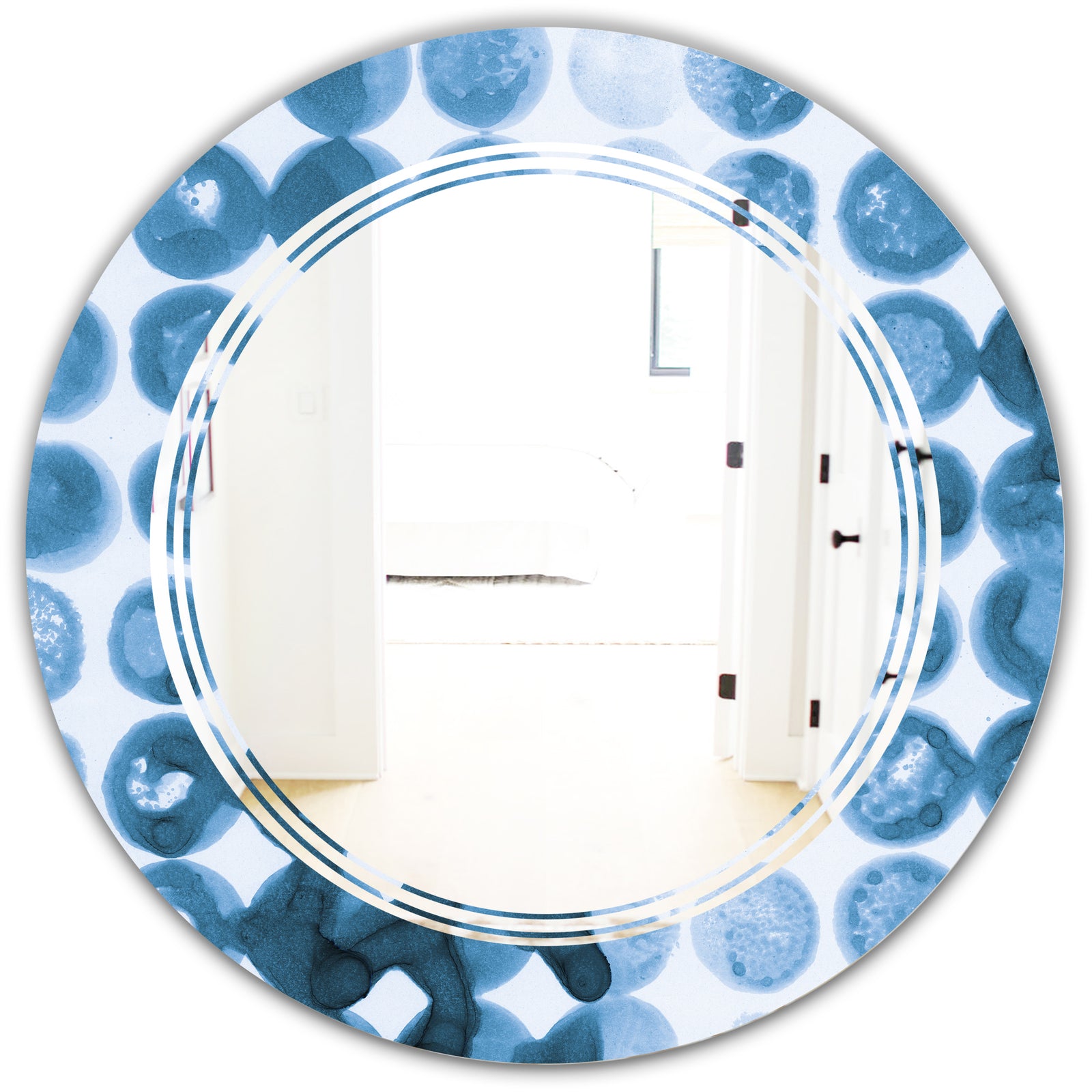 Indigo Watercolor Geometrical VII - Modern Round or Oval Wall Mirror - Triple C