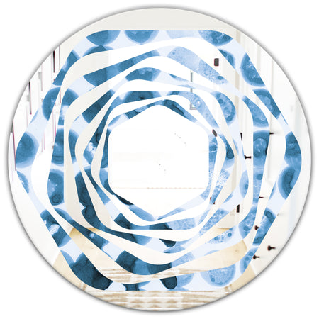 Indigo Watercolor Geometrical VII - Modern Round or Oval Wall Mirror - Whirl