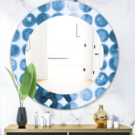 Indigo Watercolor Geometrical VII - Mid-Century Mirror - Oval or Round Wall Mirror