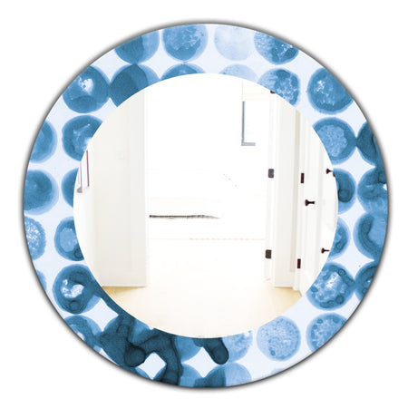 Indigo Watercolor Geometrical VII - Mid-Century Mirror - Oval or Round Wall Mirror