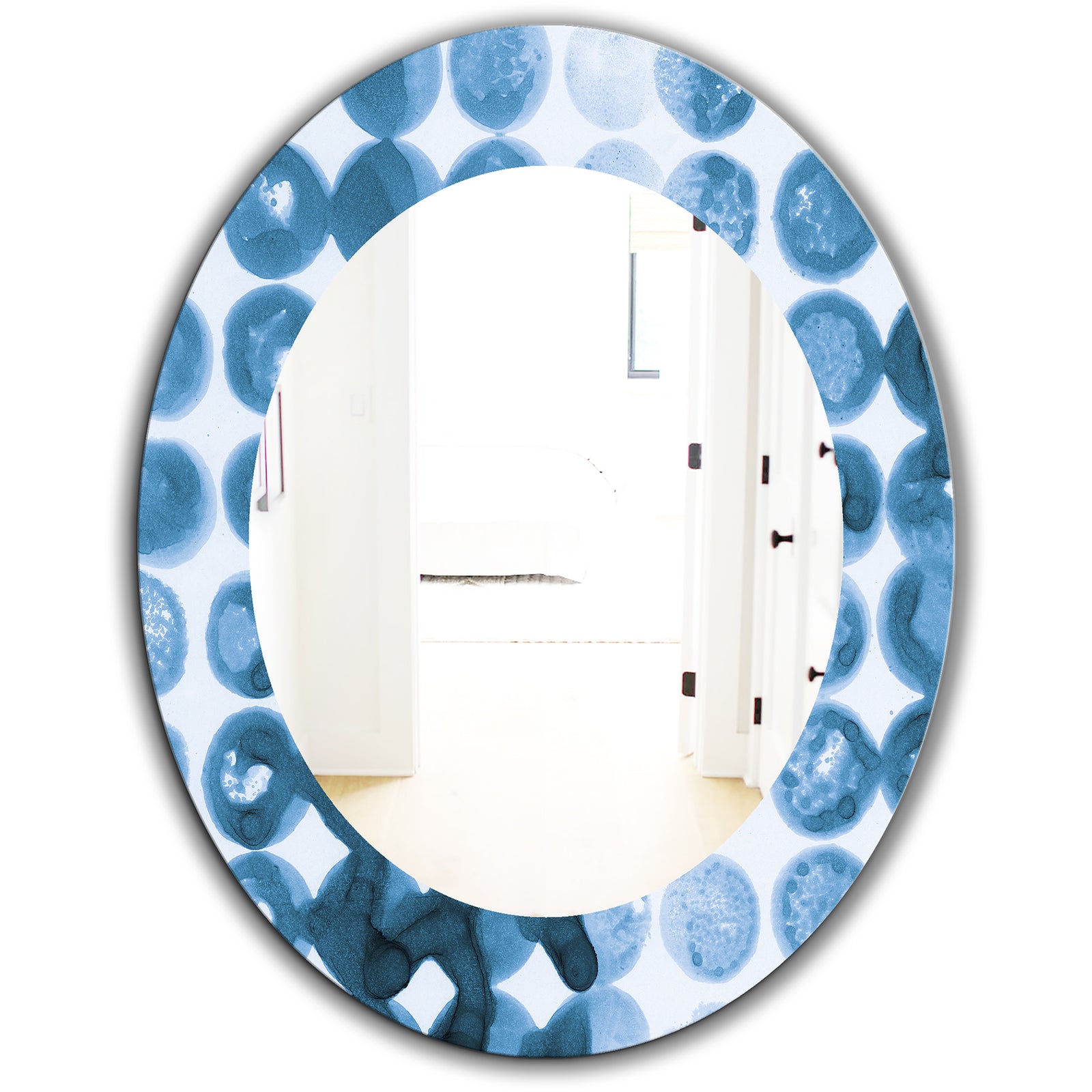 Indigo Watercolor Geometrical VII - Mid-Century Mirror - Oval or Round Wall Mirror