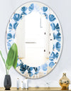 Indigo Watercolor Geometrical VII - Modern Round or Oval Wall Mirror - Leaves