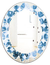 Indigo Watercolor Geometrical VII - Modern Round or Oval Wall Mirror - Leaves