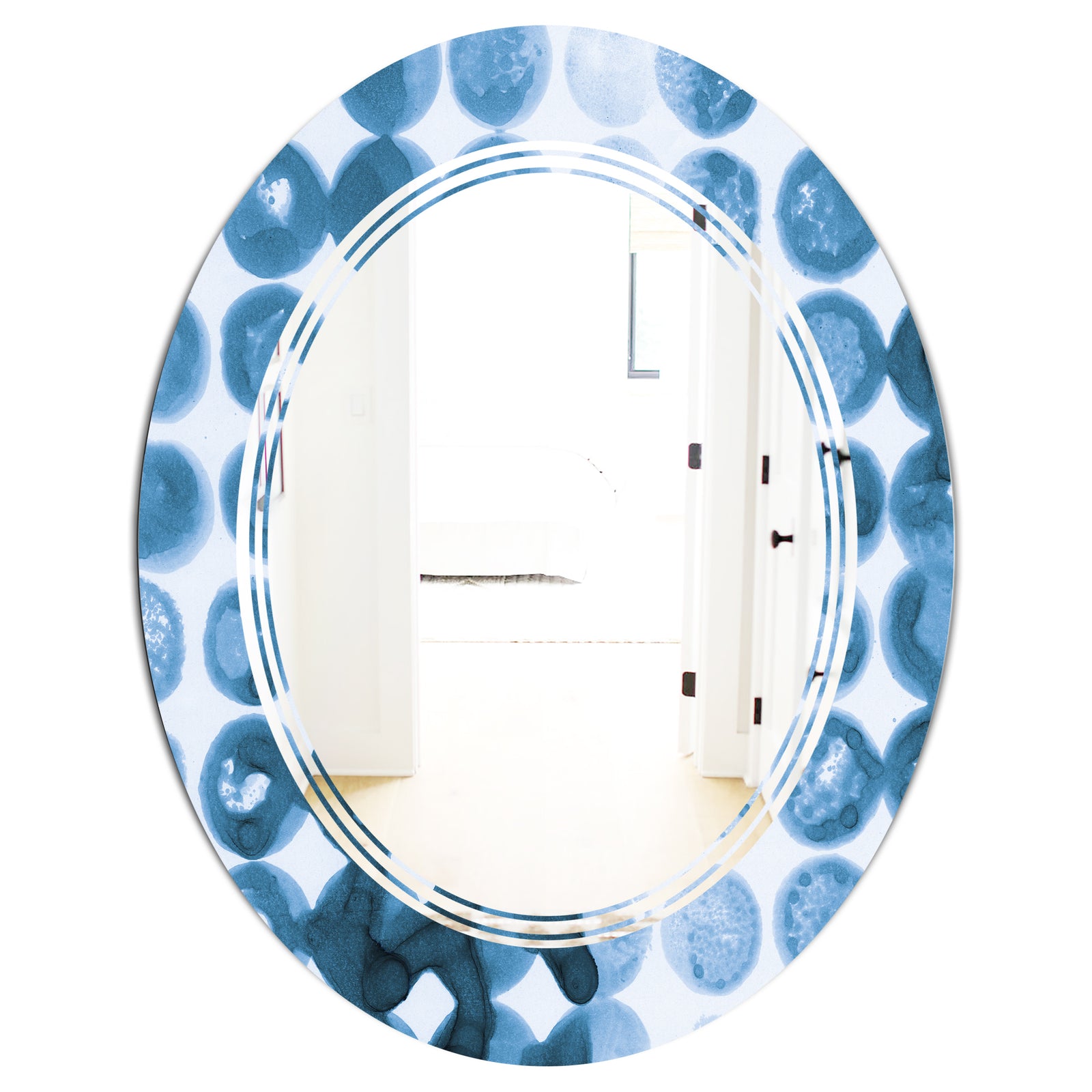 Indigo Watercolor Geometrical VII - Modern Round or Oval Wall Mirror - Triple C