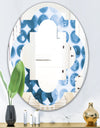 Indigo Watercolor Geometrical VII - Modern Round or Oval Wall Mirror - Quatrefoil